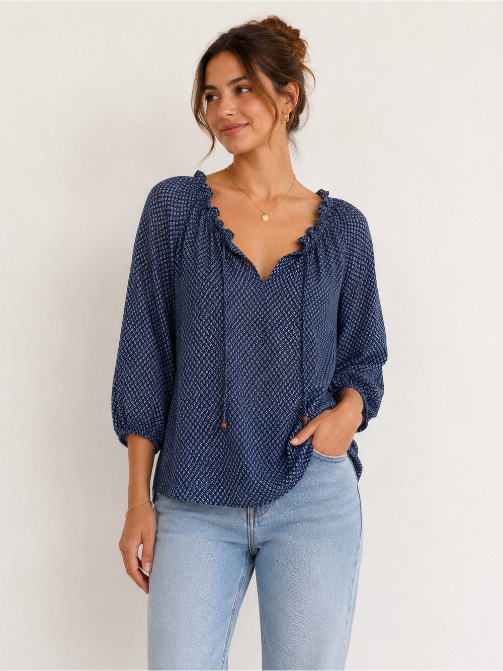 Ann Mashburn Linen/Cotton Blend Peasant Blouse Size XS